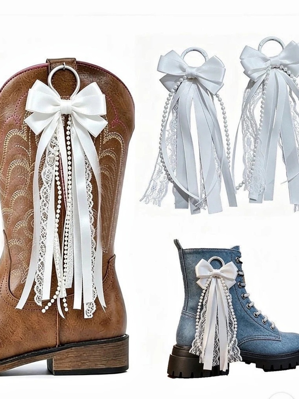Boot Bows White Lace Ribbon Accessories